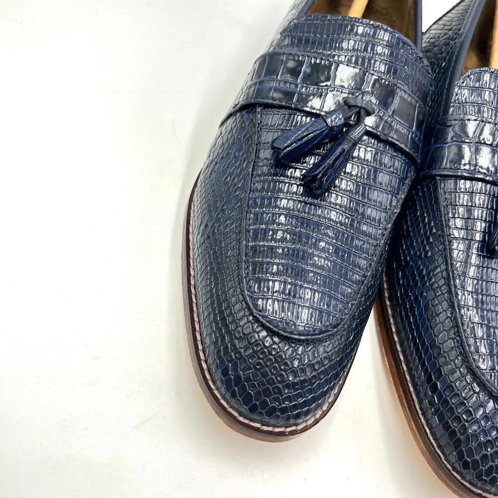 Stacy Adams Mens Size 9 Pacetti Snake Croc Blue Leather Tassel‎ Loafers Shoes